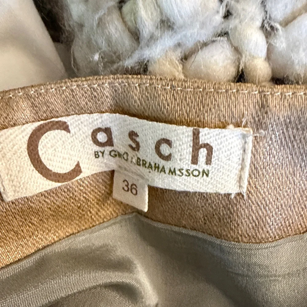 Casch  Metallic Gold Pencil Skirt Size 36 Linen Blend Minimalist Chic 4-6 us - Picture 2 of 6